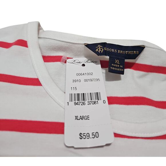 NWT Brooks Brothers Crewneck Top Womens XL Red White Stripes Preppy Coastal - Picture 2 of 8